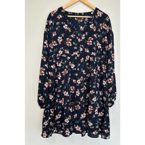 Suzanne Betro Long Sleeve Navy Floral Dress Large